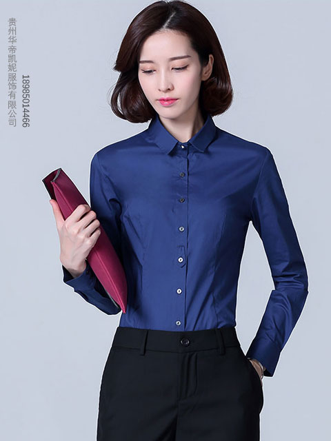 纯色门禁小纽扣带职业衬衫 